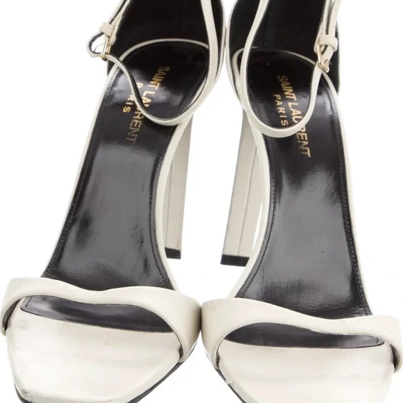 Saint Laurent White Leather Ankle-Strap Stiletto Sandals - Picture 3 of 5